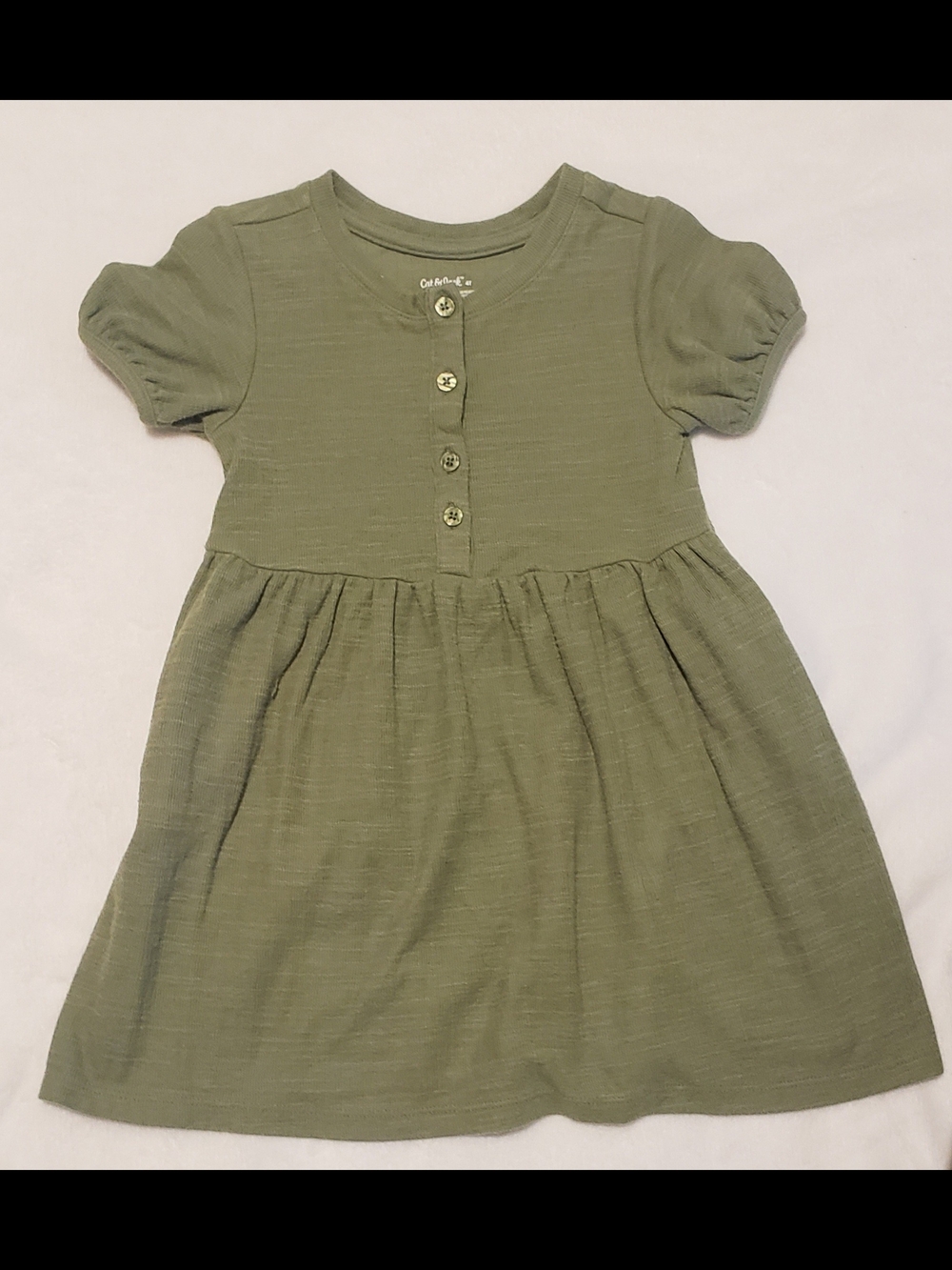 Cat & Jack Olive Green Button-Front Puff Sleeve Dress